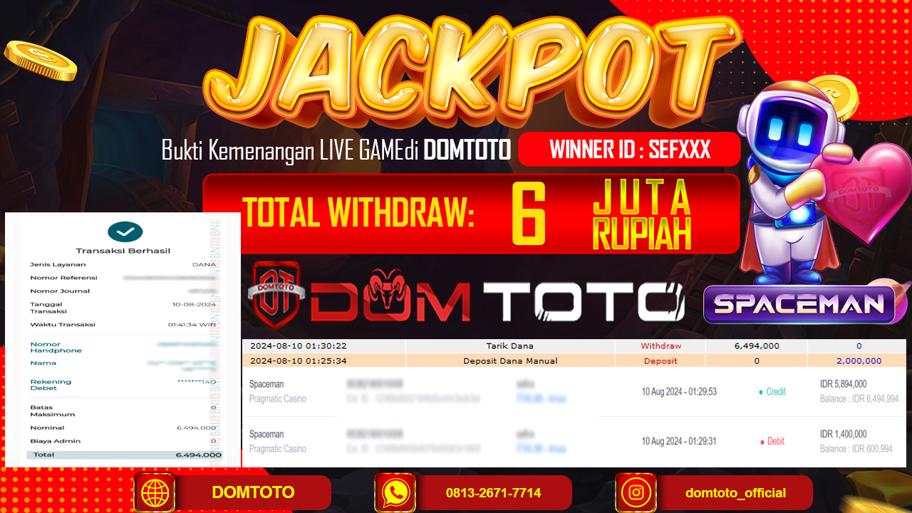 JACKPOT LIVE GAME SPACEMAN 10 AGUSTUS 2024